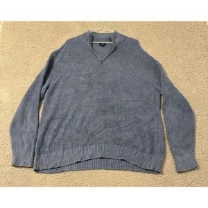 J CREW Blue Waffle Knit Size XL Long Sleeve Mock Neck 1/4 Zip Men's Sweater‎